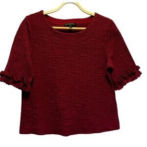 Banana Republic Women's Plum Burgundy Ruffle Half Sleeve Blouse Cotton Blend Med